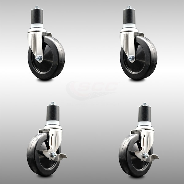 Service Caster 5 Inch 316SS Hard Rubber Swivel 1-3/4 Inch Expanding Stem Caster Brake SCC, 2PK SCC-SS316EX20S514-HRS-2-TLB-2-134 - main